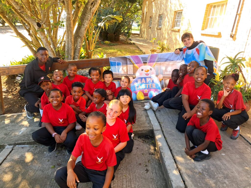 Foundation Phase learners getting ready for the Easter egg hunt.
