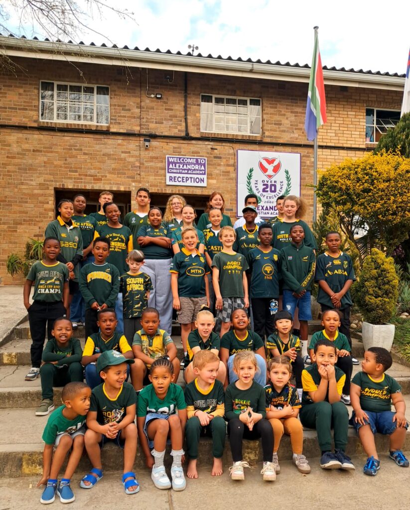 Learners at Alexandria Christian Academy proudly show their support for the Springboks by wearing green and gold on Bok Friday.