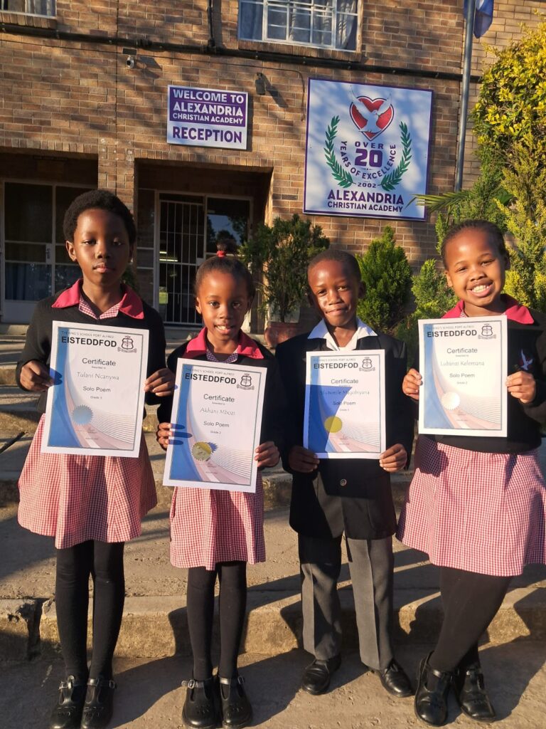 Grade 2 and 3 learners Tulani Ncanywa, Akhani Mbozi, Silubonile Magobiane and Lubanzi Kelemane performed exceptionally well at the Eisteddfod.
